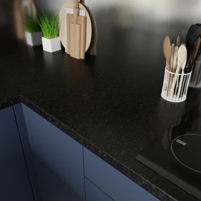 Plan de travail stratifié effet granit noir L.300 x l.62 x ép.3,8 cm GoodHome Kabsa