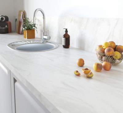 Plan de travail stratifié effet marbre blanc L.300 x l.62 x ép.3,8 cm GoodHome Kala