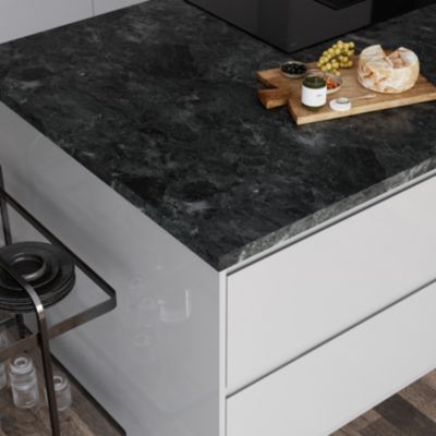 Plan de travail stratifié effet marbre gris foncé L.300 x l.62 x ép.3,8 cm GoodHome Kala