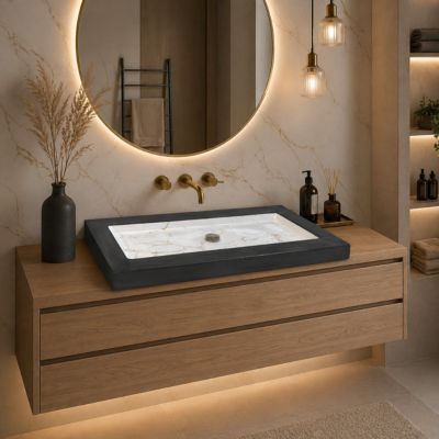 Plan double vasque beige 80x47x8 édition céleste en béton fibré cimenté , fabriqué artisanalement en France par Gakeal