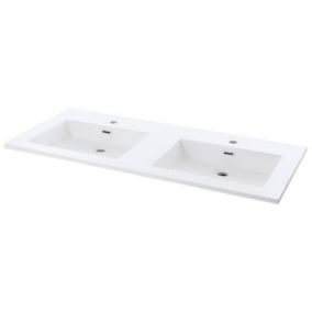 Plan double vasque blanc en résine l.120 cm, Pamili