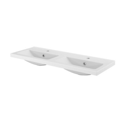 Plan double vasque blanc l.100 cm, GoodHome Nira