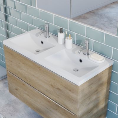 Plan double vasque blanc l.100 cm, GoodHome Nira