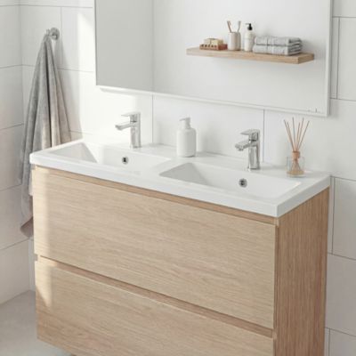 Plan double vasque blanc l.100 cm, GoodHome Nira