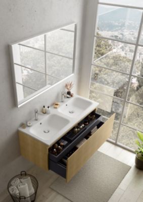 Plan double vasque blanc mat en résine l.120 cm, Pura+