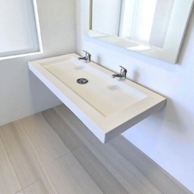 Plan Double Vasque en béton fibré cimenté blanc 80x47x7 fabriqué artisanalement en France par Gakeal