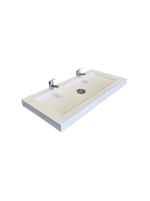 Plan Double Vasque en béton fibré cimenté blanc 80x47x7 fabriqué artisanalement en France par Gakeal
