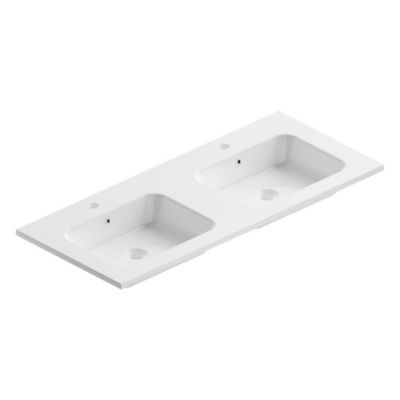 Plan double vasque en céramique blanc brillant l.120 cm, Pura+