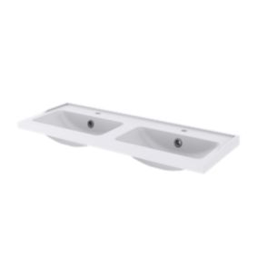 Plan double vasque en céramique blanc GoodHome Lana 120 cm