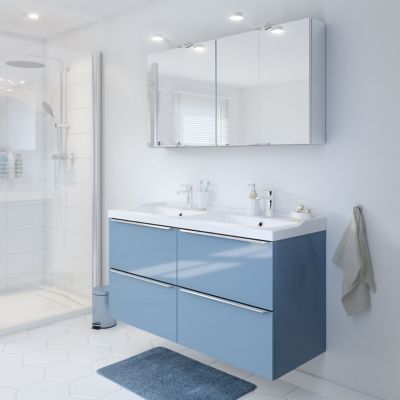 Plan double vasque en céramique blanc l.120 cm, GoodHome Lana