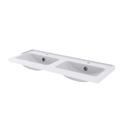Plan double vasque en céramique blanc l.120 cm, GoodHome Lana