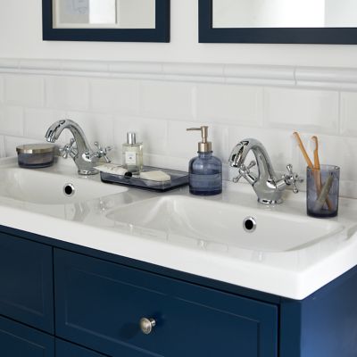 Plan double vasque en céramique blanc l.120 cm, GoodHome Lana