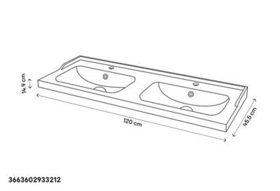 Plan double vasque en céramique blanc l.120 cm, GoodHome Lana