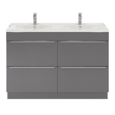 Plan double vasque en céramique blanc l.120 cm, GoodHome Lana