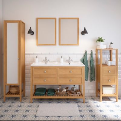 Plan double vasque en céramique blanc l.120 cm, GoodHome Lana