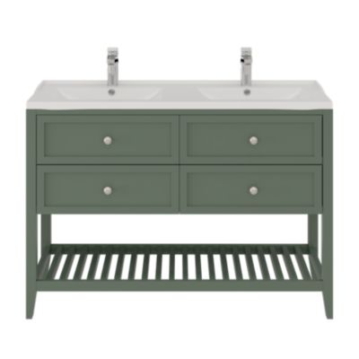 Plan double vasque en céramique blanc l.120 cm, GoodHome Lana