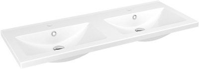 Plan double vasque en céramique blanc l.120 cm, GoodHome Nira