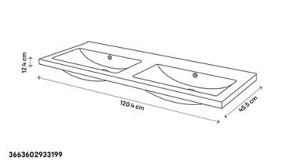 Plan double vasque en céramique blanc l.120 cm, GoodHome Nira