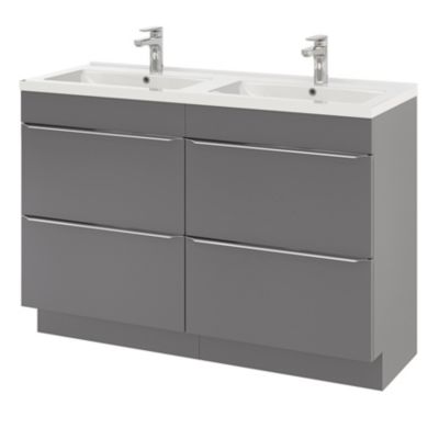 Plan double vasque en céramique blanc l.120 cm, GoodHome Nira