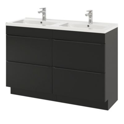 Plan double vasque en céramique blanc l.120 cm, GoodHome Nira