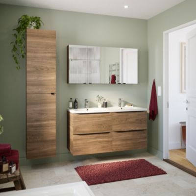 Plan double vasque en céramique blanc l.120 cm, GoodHome Nira