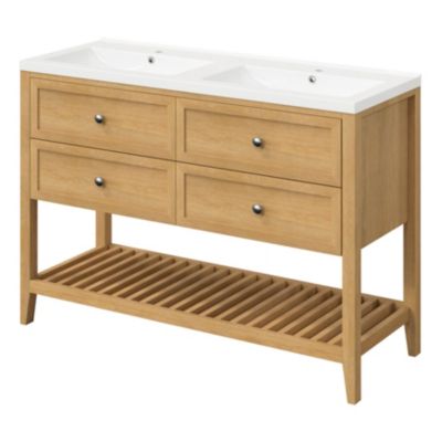 Plan double vasque en céramique blanc l.120 cm, GoodHome Nira