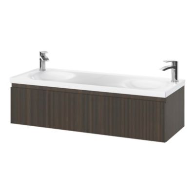 Plan double vasque en céramique blanc l.120 x P.45 cm avec plage de dépose au centre, Kentia