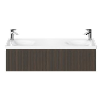 Plan double vasque en céramique blanc l.120 x P.45 cm avec plage de dépose au centre, Kentia