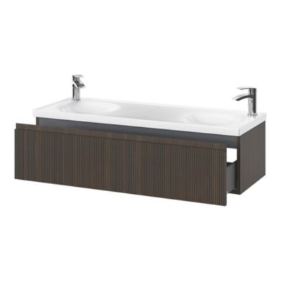 Plan double vasque en céramique blanc l.120 x P.45 cm avec plage de dépose au centre, Kentia