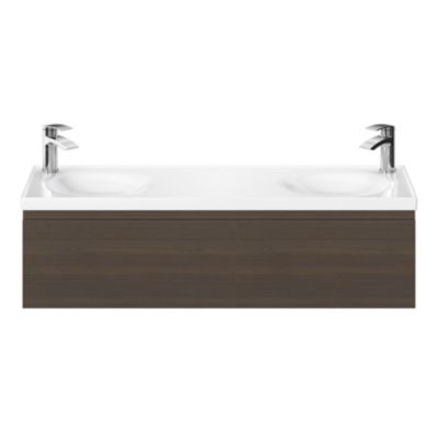 Plan double vasque en céramique blanc l.120 x P.45 cm avec plage de dépose au centre, Kentia