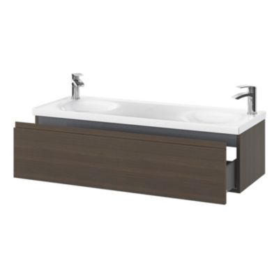 Plan double vasque en céramique blanc l.120 x P.45 cm avec plage de dépose au centre, Kentia