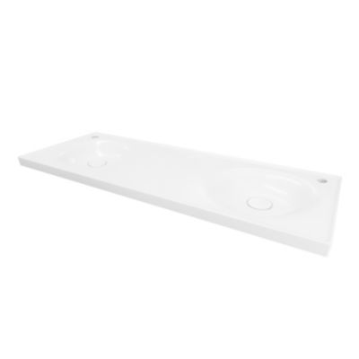 Plan double vasque en céramique blanc l.120 x P.45 cm avec plage de dépose au centre, Kentia