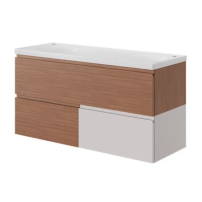 Plan double vasque en céramique blanc l.120 x P.45 cm avec plage de dépose au centre, Kentia