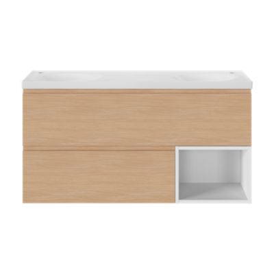 Plan double vasque en céramique blanc l.120 x P.45 cm avec plage de dépose au centre, Kentia