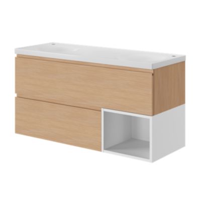 Plan double vasque en céramique blanc l.120 x P.45 cm avec plage de dépose au centre, Kentia