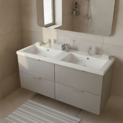Plan double vasque en résine blanc Cooke & Lewis Belice 140 cm