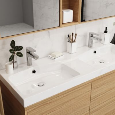 Plan double vasque en résine blanc, l.120 cm, GoodHome Mila