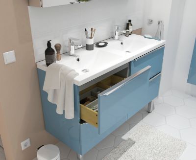 Plan double vasque en résine blanc, l.120 cm, GoodHome Mila
