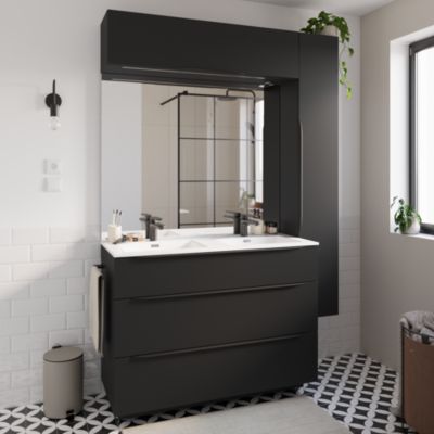 Plan double vasque en résine blanc l.120 cm, Pamili