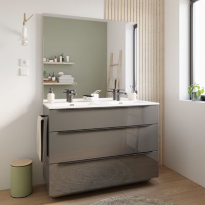 Plan double vasque en résine blanc l.120 cm, Pamili