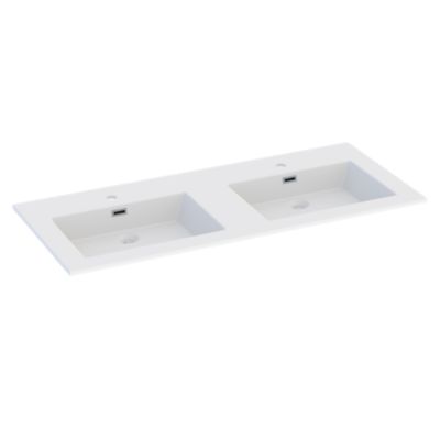 Plan double vasque en résine blanc l.120 cm, Pamili