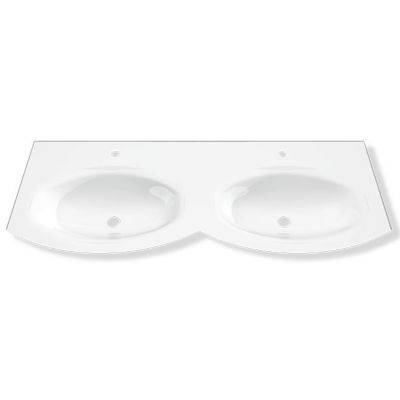 Plan double vasque en verre blanc l.138 cm, Vague