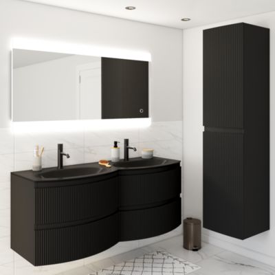 Plan double vasque en verre noir mat l.138 cm, Vague