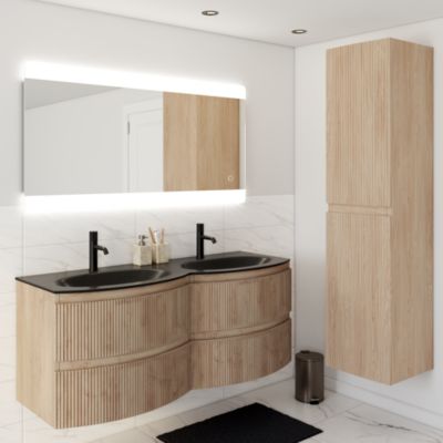 Plan double vasque en verre noir mat l.138 cm, Vague