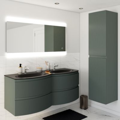 Plan double vasque en verre noir mat l.138 cm, Vague
