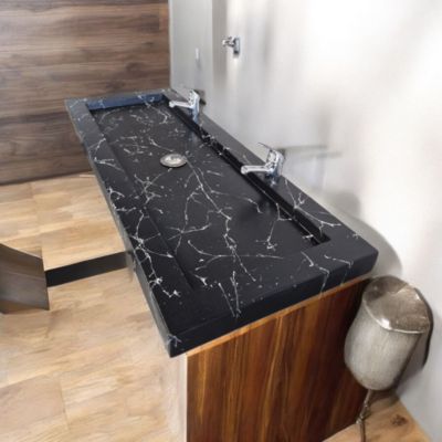 Plan Double Vasque noir effet marbre 80x47x7