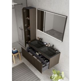 Plan double vasque noir en résine l.120 cm, Pura+