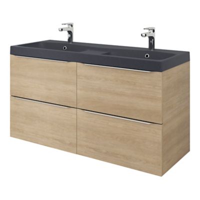 Plan double vasque noir l.120 cm, GoodHome Mila