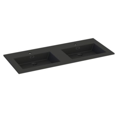 Plan double vasque noir mat en résine l.120 cm, Pamili