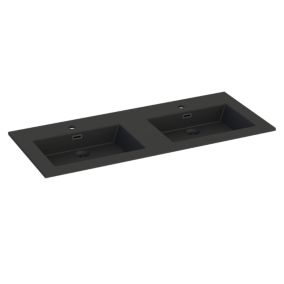 Plan double vasque noir mat en résine l.120 cm, Pamili
